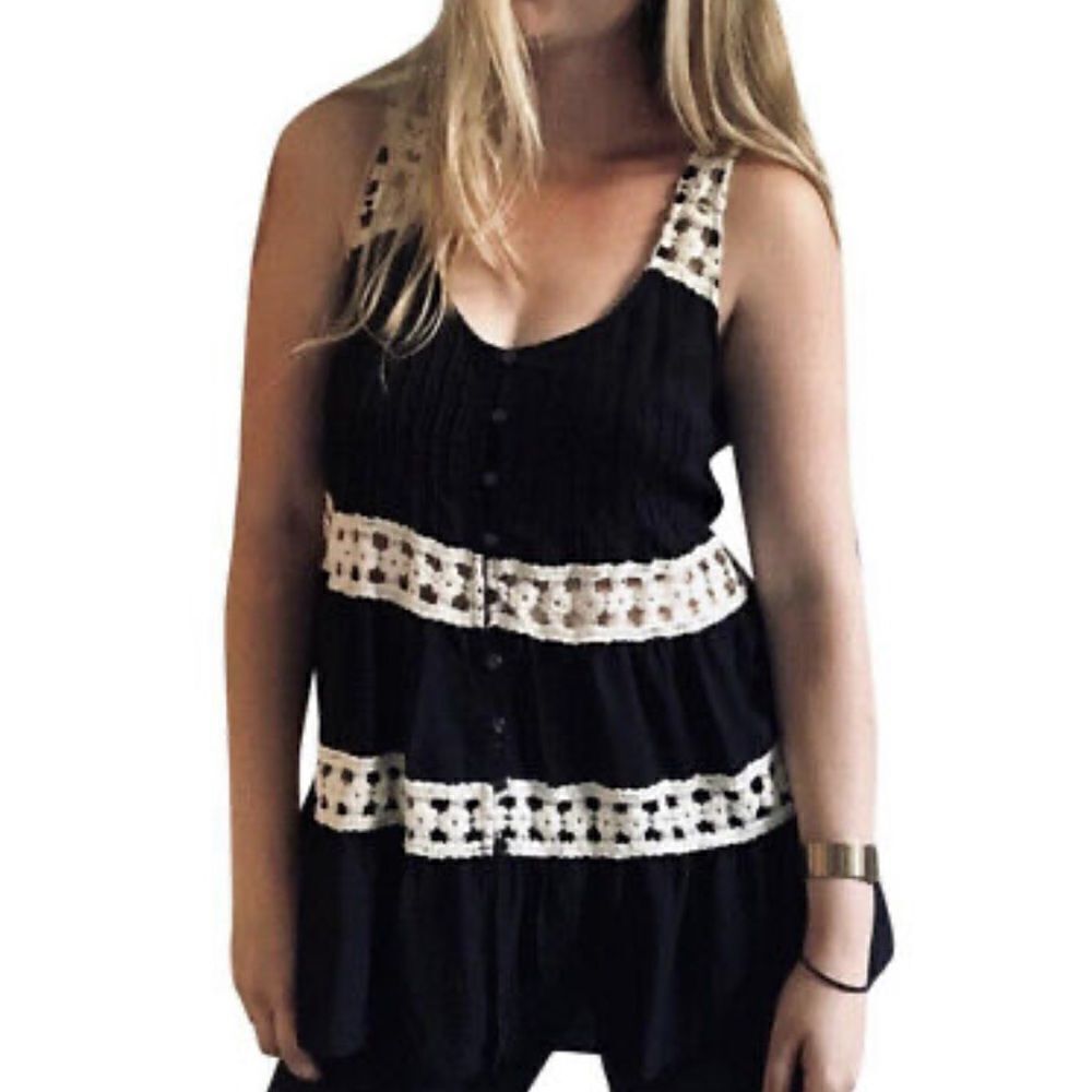 Anthro Vanessa Virginia Chiffon Crochet Tank Blouse Size 6